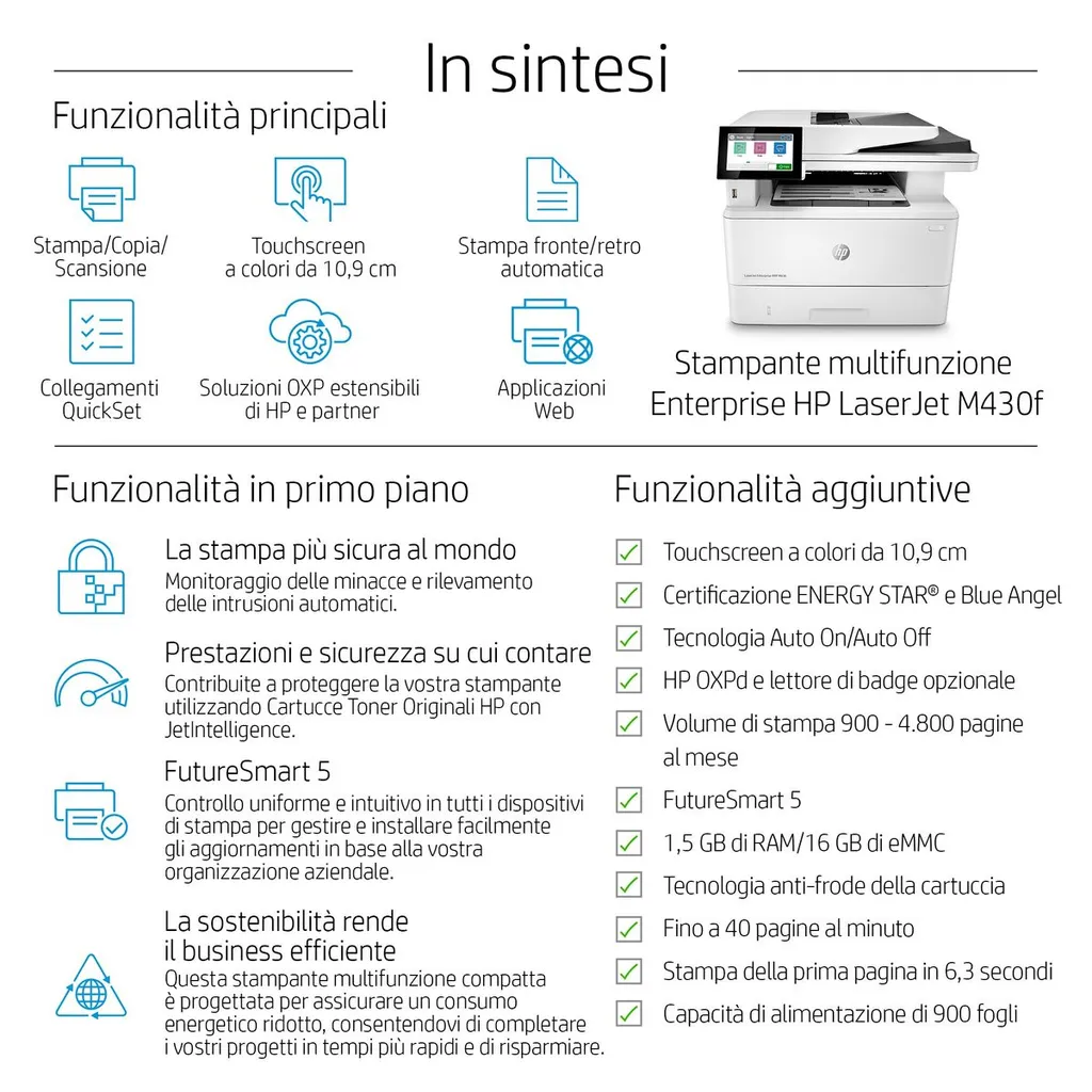 HP LJ ENT MFP M430F FAX 40PPM F/R ETH USB 1YW - immagine 64