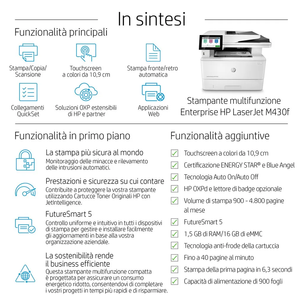 HP LJ ENT MFP M430F FAX 40PPM F/R ETH USB 1YW - immagine 83