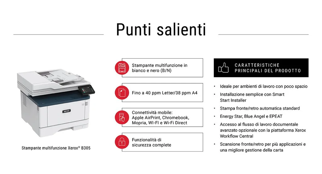 XEROX B305 A4 38 PPM COPIA/STAMPA/SCANSIONE, - immagine 12